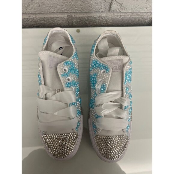 Converse Unisex Faux Pearl & Rhinestone Custom Sneakers Size M 6 / W 8 - Picture 4 of 11